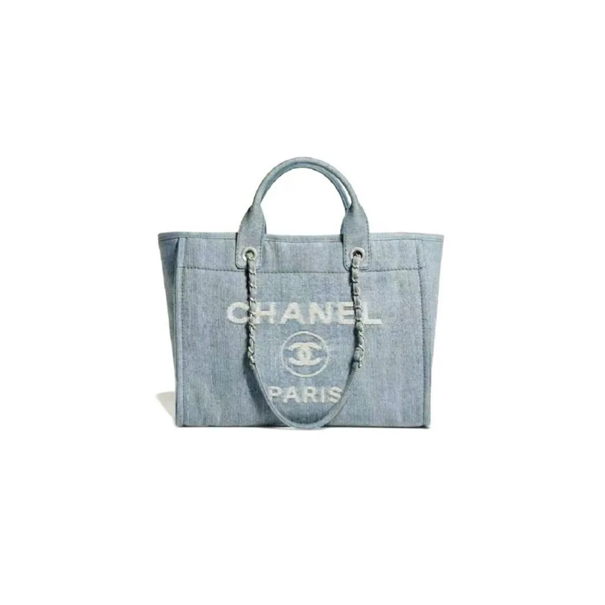 CHANEL MASTER MEDIUM DENIM 23S SHOPPING BAG LIGHT BLUE AS3351 (33*27*15cm)